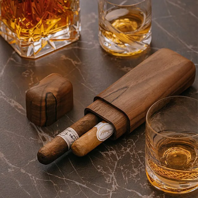 Vietnam Custom Personalized Portable 2 Tubes Cigar Case Portable Wood Mini Cigars Case