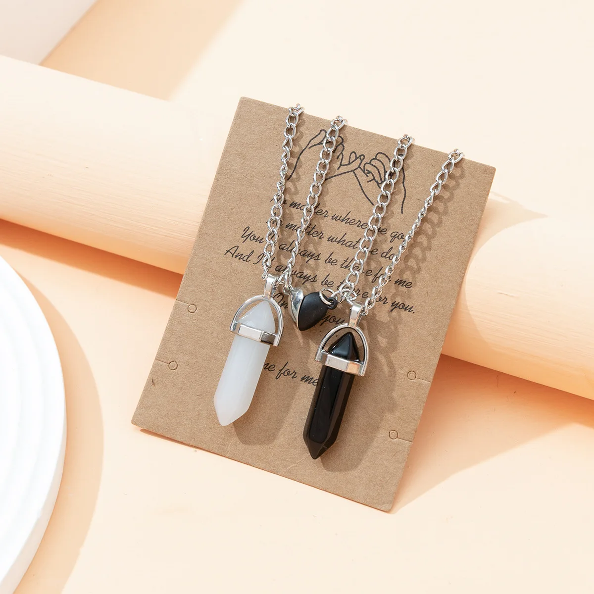 Hexagon Pendant Necklace Couple Magnetic Necklace Natural Stone Crystal Quartz Pendant Necklace