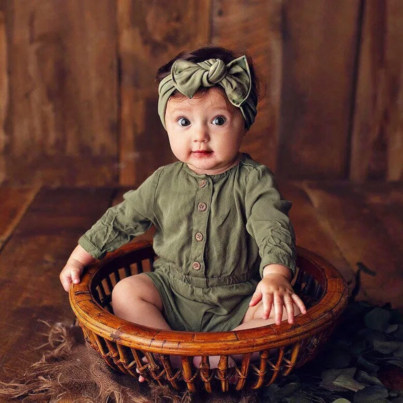 Army Green Newborn Baby Jumpsuit  Infant Girls Boys Long Sleeve Rompers