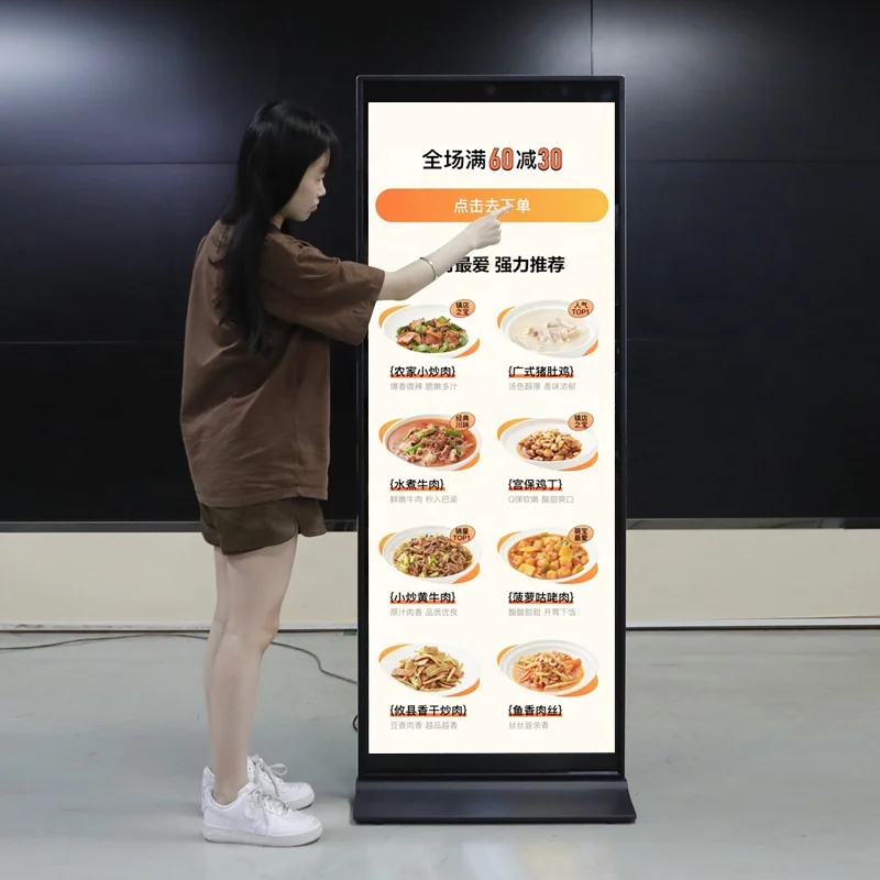 benshi 70 inch full screen LCD advertising floor stand display touch screen digital signage and displays with camera microphone