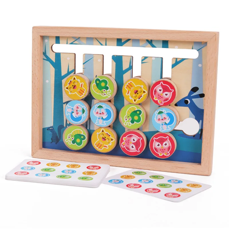 KS Montessori Educational Wooden Toys Four Color Chess Brain Teaser Logic Board Game For Kids Preschool Kindergarten