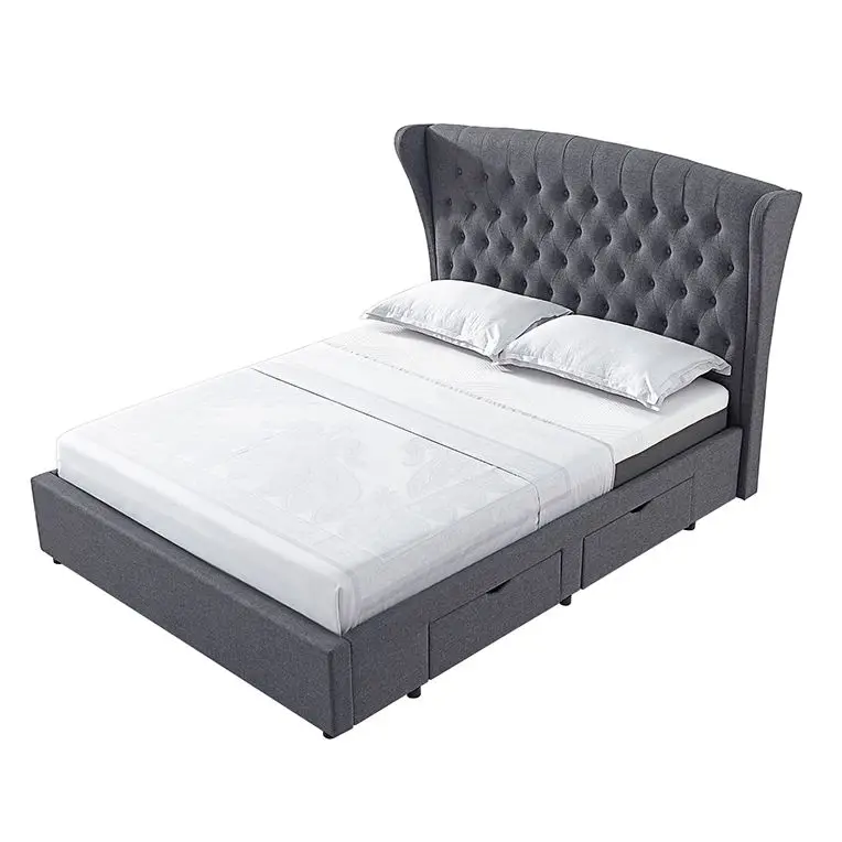 
Modern Style Interior Furniture Bedroom Bed Frame High Quality Polyester Fabric Comfortable Double Bed 