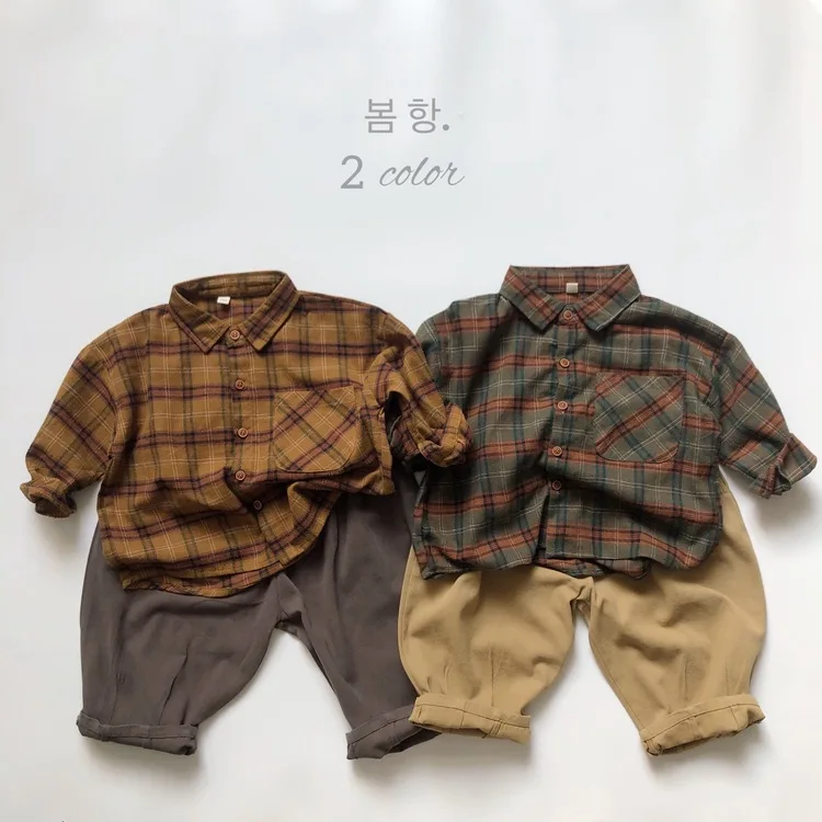 Winter cotton shirt for boys and girls with plaid collar and velvet shirt jacket kids casual jacket