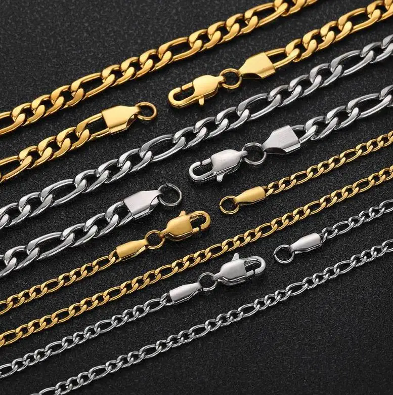 Hot Sale Figaro necklace Chokers Punk Stainless Steel Necklace For Men Women Vintage silver Gold Chain 3mm 5mm 4mm 6mm
