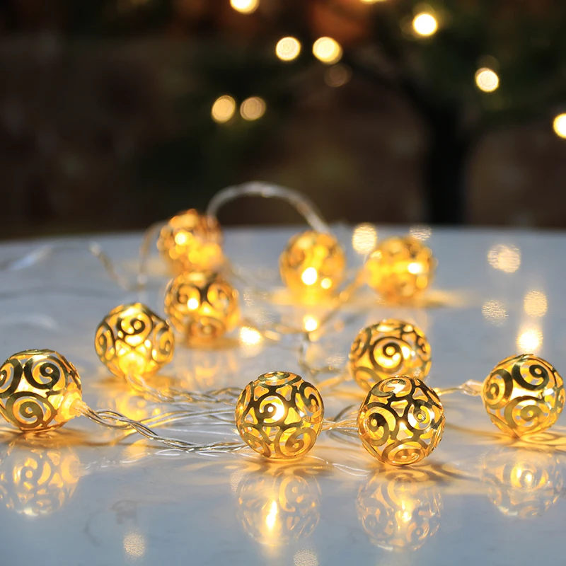 10 lights battery christmas led string light with golden metal ball for holiday and home decoration