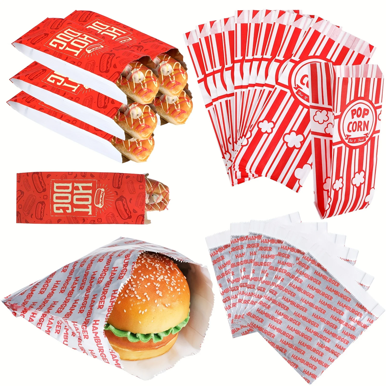Customizable Recyclable Strong Oil-Proof Disposable Paper Hot Dog Popcorn Packaging Tin Foil Bag