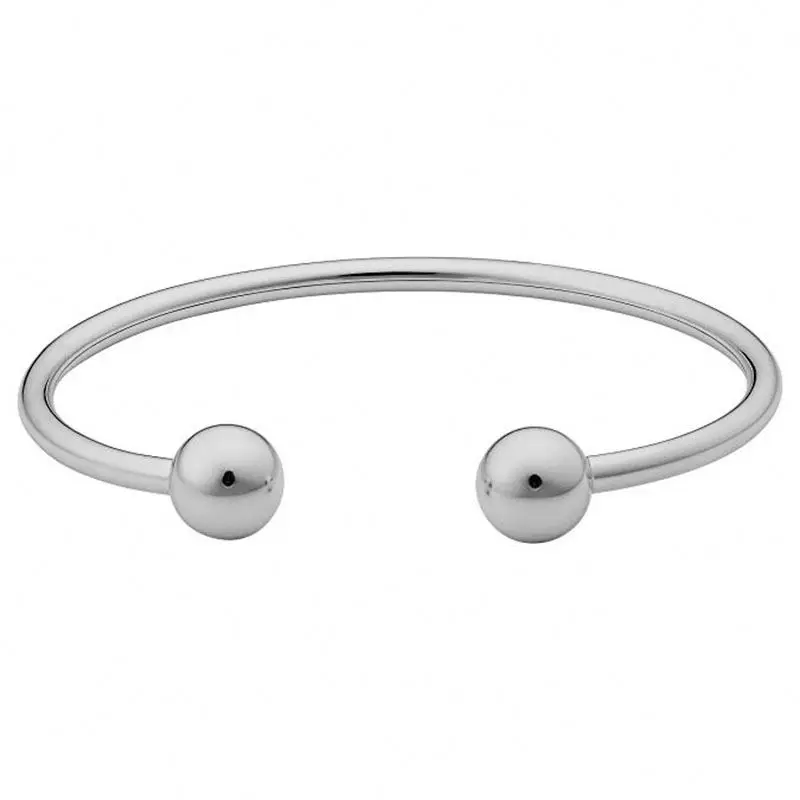 Ball End Open Cuff Bangle Bracelet