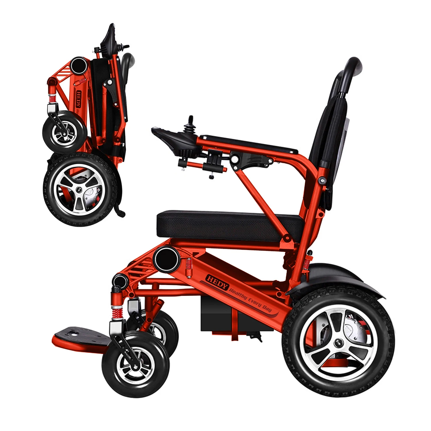 HEDY FEW04 Cheap Low Price Lightweight Lithium Battery Powerful 500W Motor Foldable Big Wheel Power Travel Electric Wheelchair