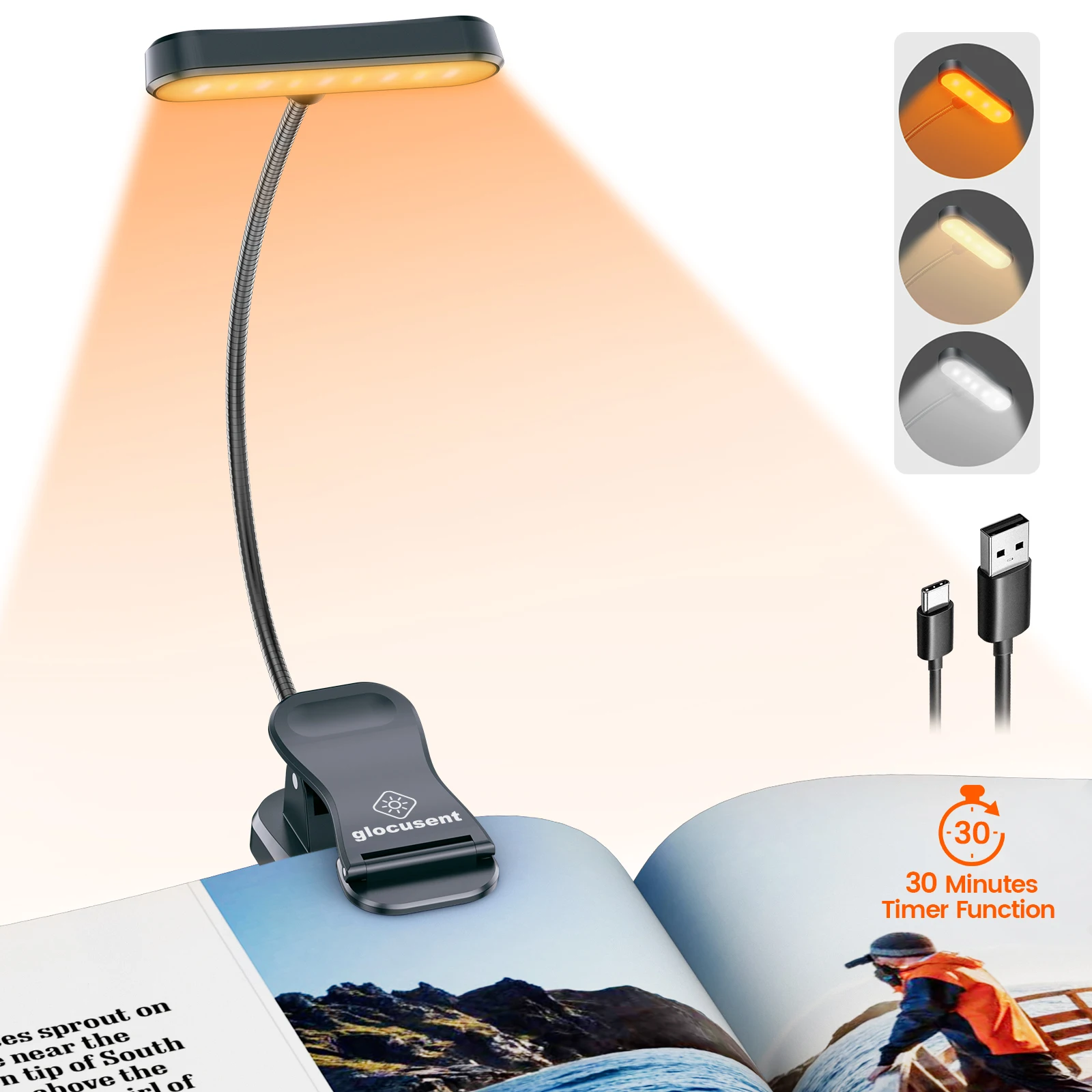 Индивидуальный Usb-фонарь Glocusent для чтения книг Янтарный миниатюрный перезаряжаемый длительный зажим ухода за глазами
