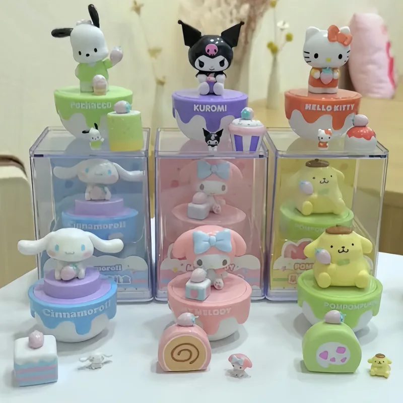 Original Cup Cake Senrion HK KT Cat PVC Figure Set Kawaii Pink Kuromy Melodi Cat Desk Car Figure Ornament Toy Cake Accessories