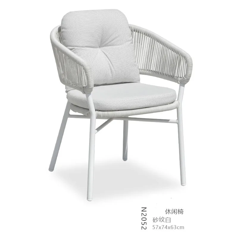 outdoor dining180 cm table sets  4 people garden furniture white color aluminum frame , plastic wood top table and  rope chairs