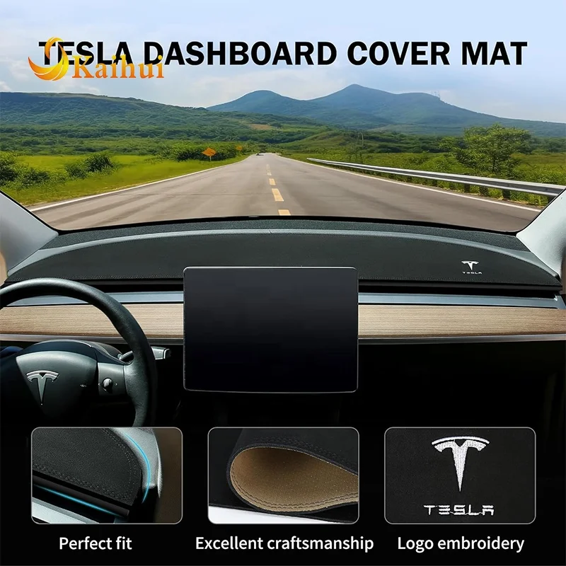 Tesla Model 3 Model Y Dashboard Cover, Suede Dashboard Pad Dash Mat Compatible with Tesla Model Y/3