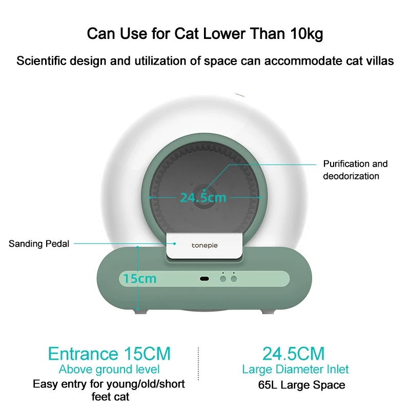 Tonepie Ti+ Self Cleaning Litter Box Automatic for Toilet APP OTA Function Smart Sandbox
