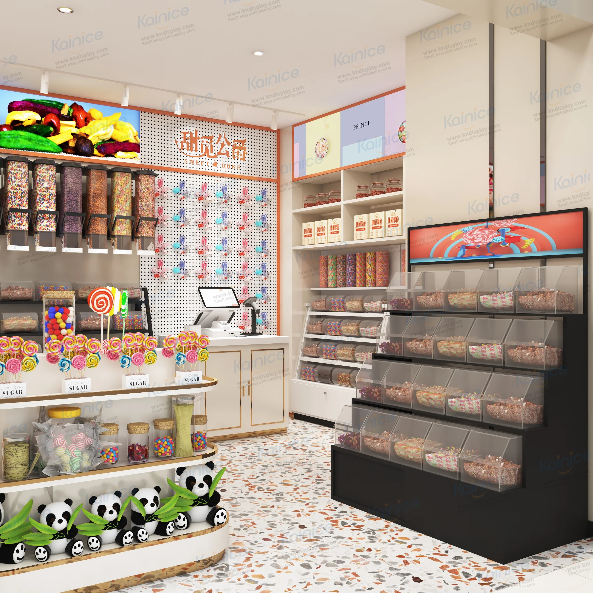 Kainice candy dispenser display rack with acrylic bins showcase snack shop interior design acrylic candy bar display