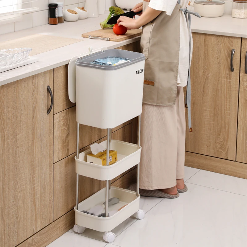 Plastic Storage Rack Trash Can Household Large Kitchen 3 Layers Shelves Recycle Plastic Sorting Garbage Waste Bin