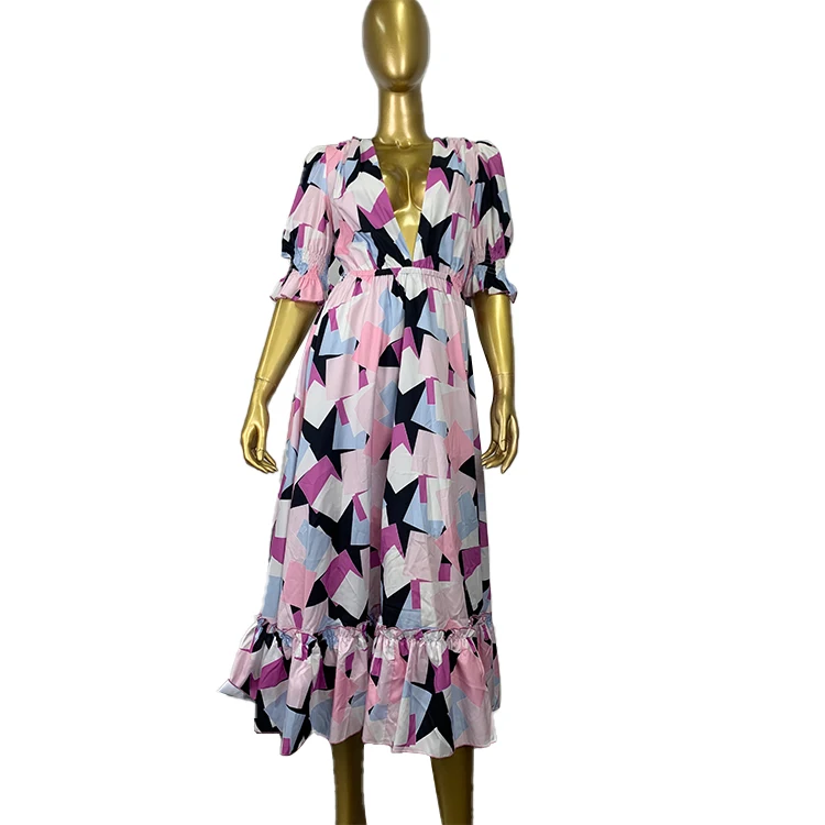 High quality dresses v-neck ruffles patchwork color casual women clothes korean dress