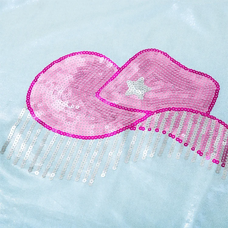 Custom Shinny Crew-Neck Lightweight Plus Size Sequin Cowgirls Pattern Dot Crystal T-shirts for Women