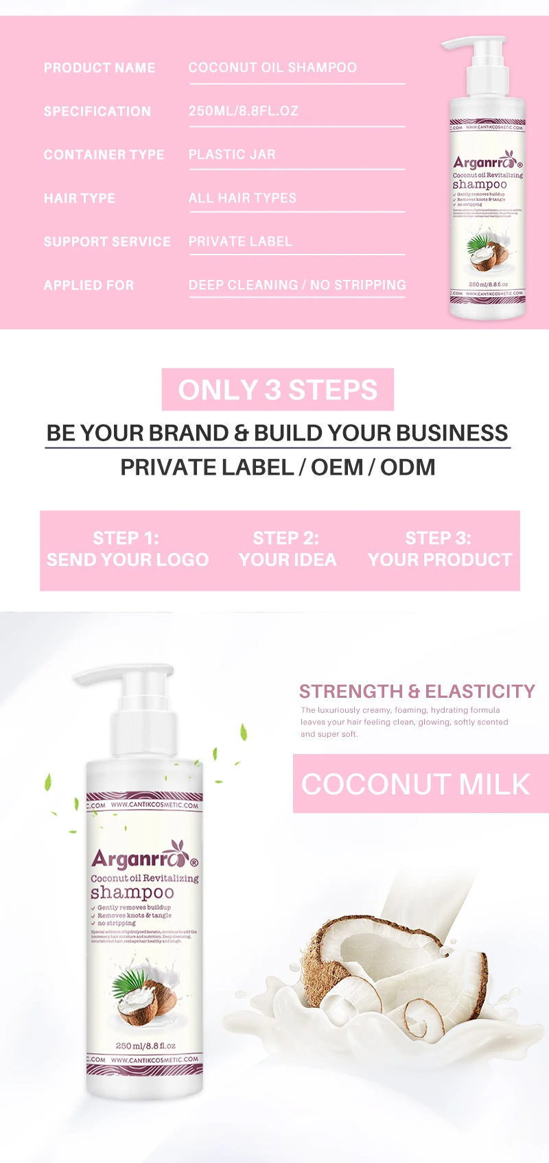 Manufacturer Natural Moisturizing Smoothing Argan Oil Coconut Oil Hair Shampoo for Dry Damaged Hair Care Set