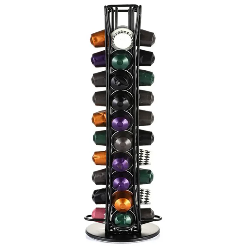 Practical Solid Large Capacity Black Rotating Coffee Capsule Holder Capsule Coffee Display Stand 40 Capsules