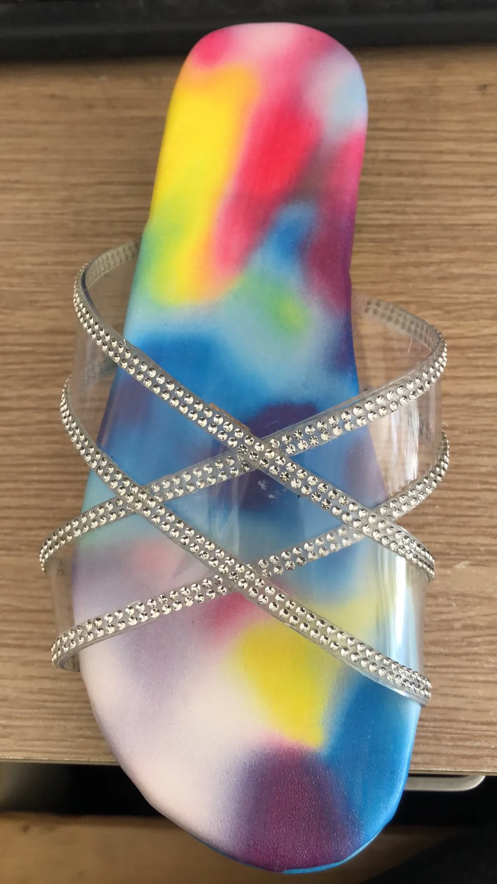 
2021 new summer thick bottom colored rhinestone ladies cross sandals and slippers slippers for women 