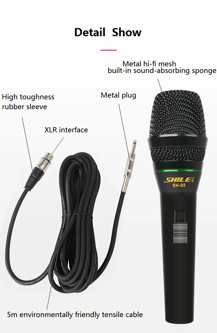 Metal wired karaoke dynamic microphone clear sound quality suppress howling