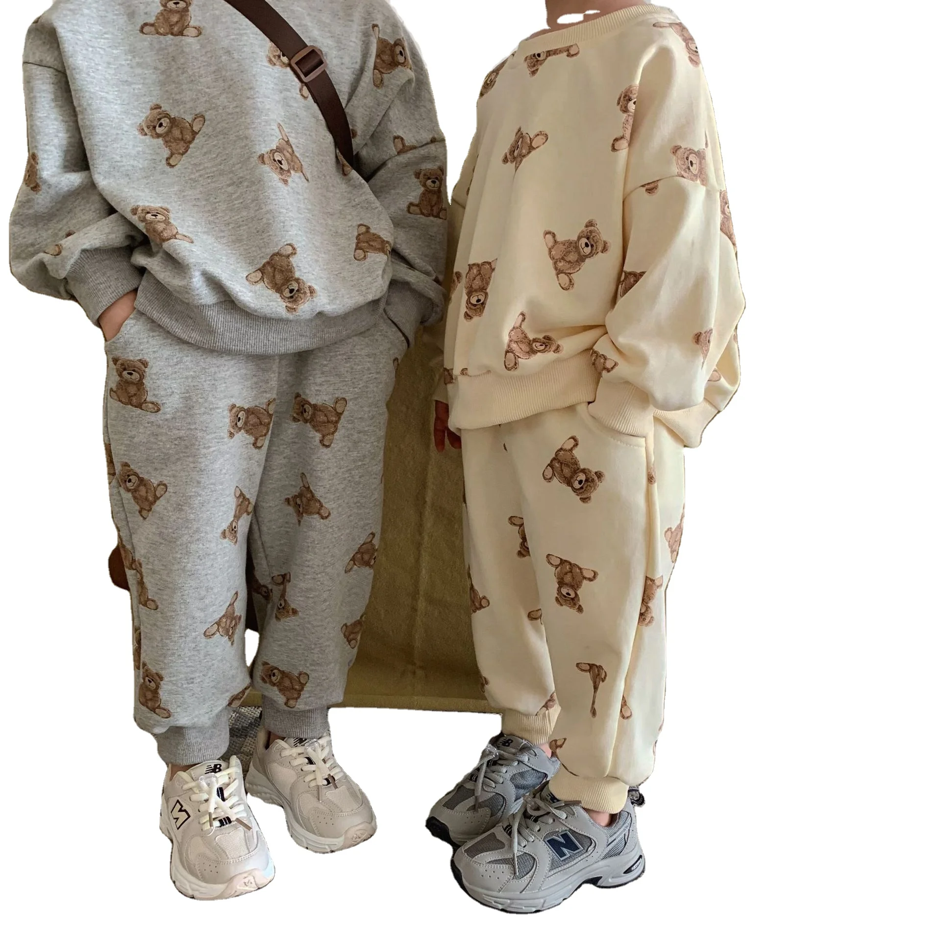 custom kids private label logo little girl pullover sweatpants and printing long sleeve hoodie set pants for children