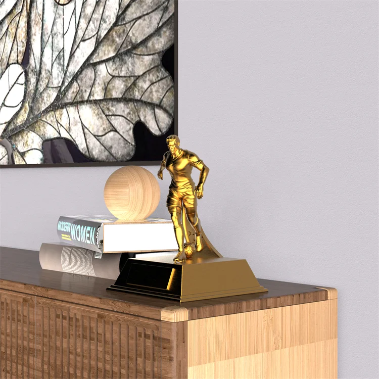 Wholesale High Quality 3D Design soccer player figurines trophy souvenirs decoration resin Football Championship trophy