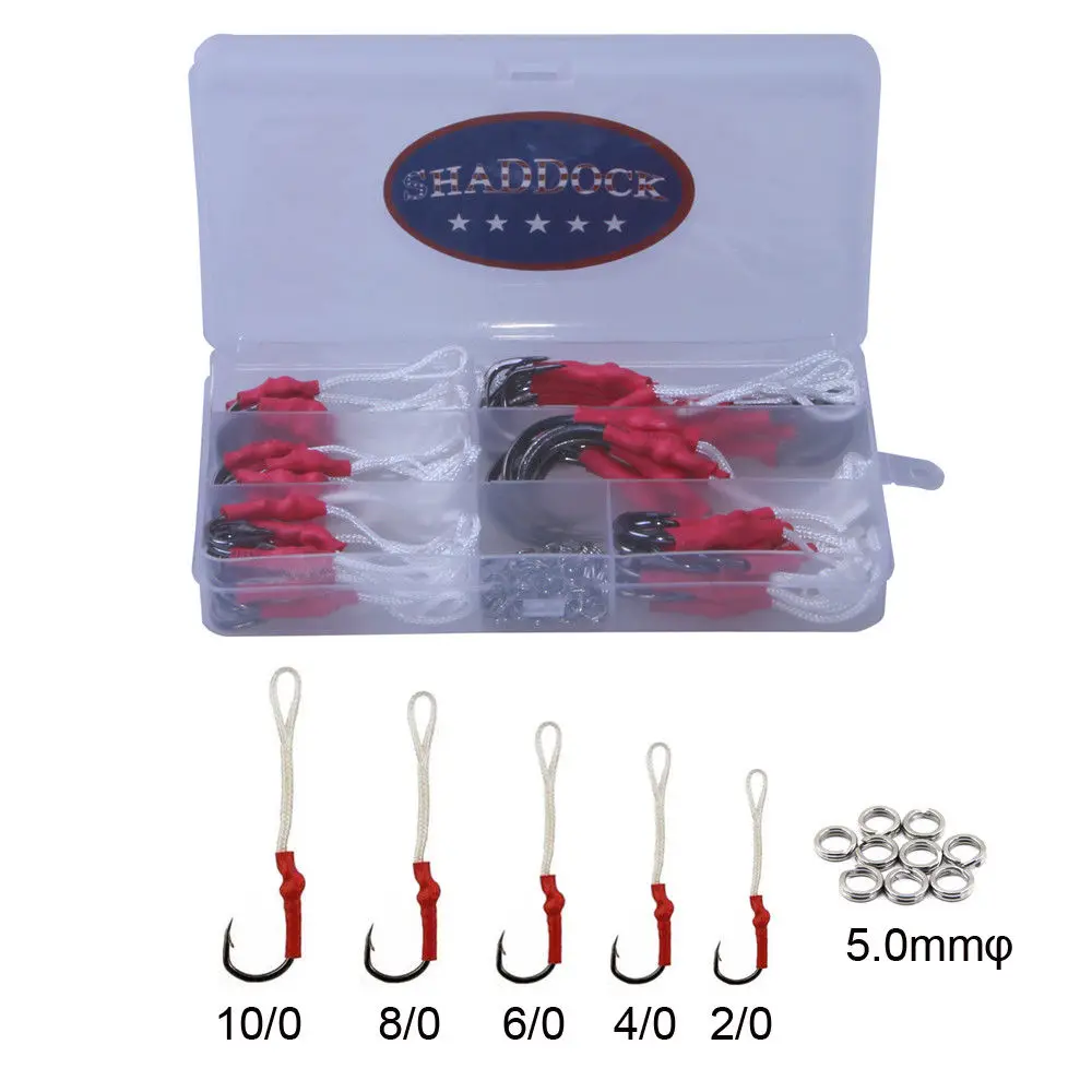 106Pcs/Box  2/0-10/0 Stainless Steel Jigging Hooks Live Bait Hook with PE line Saltwater Fishing Hooks