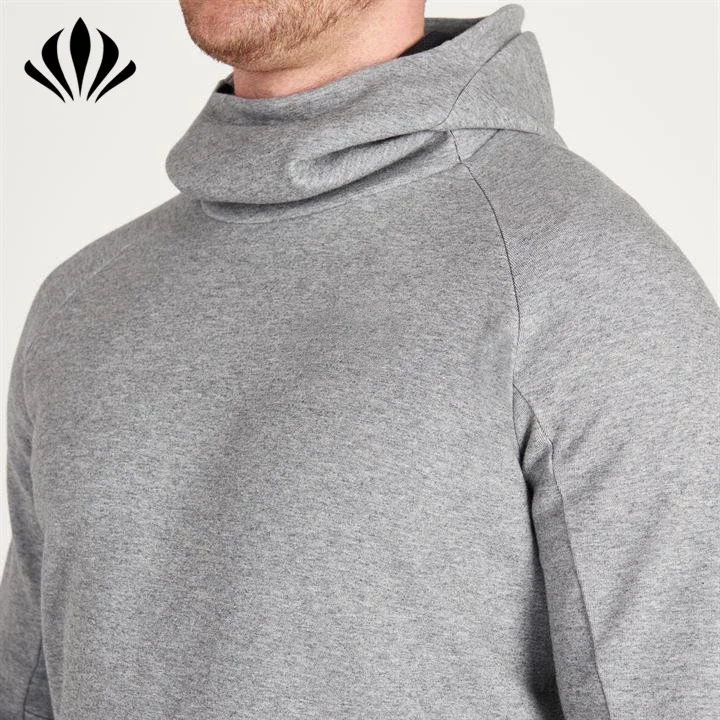 OEM Design slim fit high funnel collar sport hoodie fleece with side zip details pullover hoodie for men