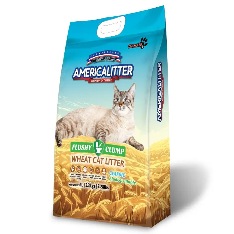 High quality Flushable America litter new product  Wheaty Cat Sand Organic Flushable  Arena de gato cat sand