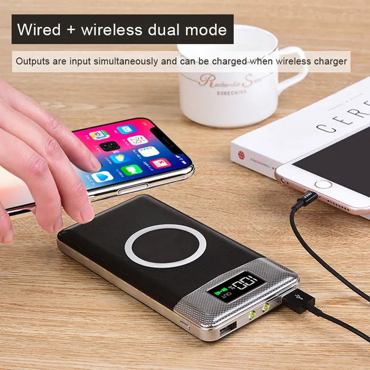 high quality for phone wireless power bank 10000mah led light battery charger power bank  portable charger power bank