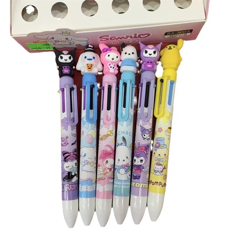 DH5831 Sanrio Six-color Ballpoint Pen Kulomi Student Cartoon Anime Hello KT Kuromi 0.7mm Neutra Melody Pen