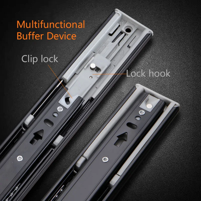 YOUDO High Quality Stainless Steel 3-fold Full Extension Rail Ball Bearing Telescopic Dual-purpose Buffering Mute Drawer Slide