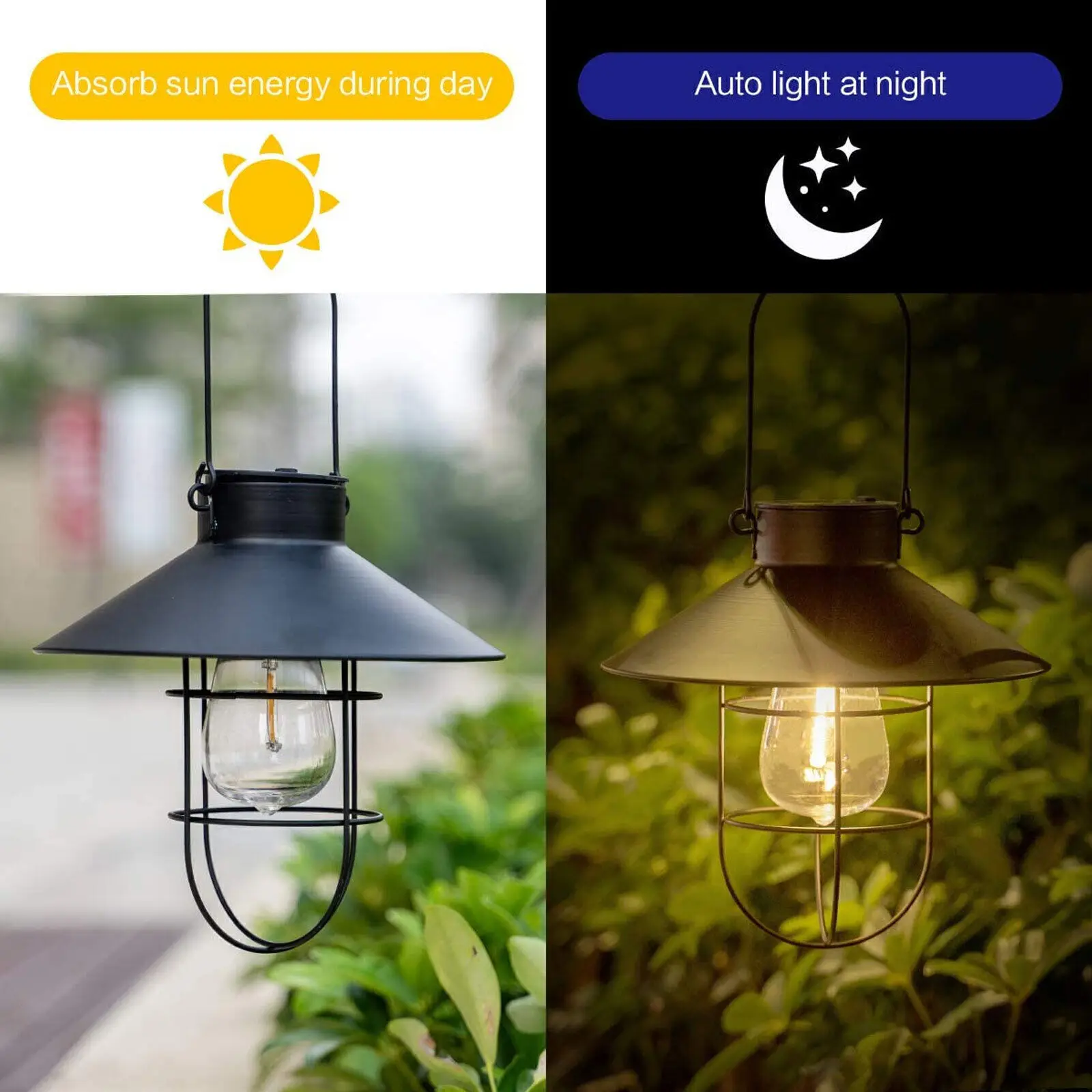 LED Solar Hanging Lights Lanterns Shepherds Hook Metal Pole with Shepherd Hook Outdoor Solar garden light