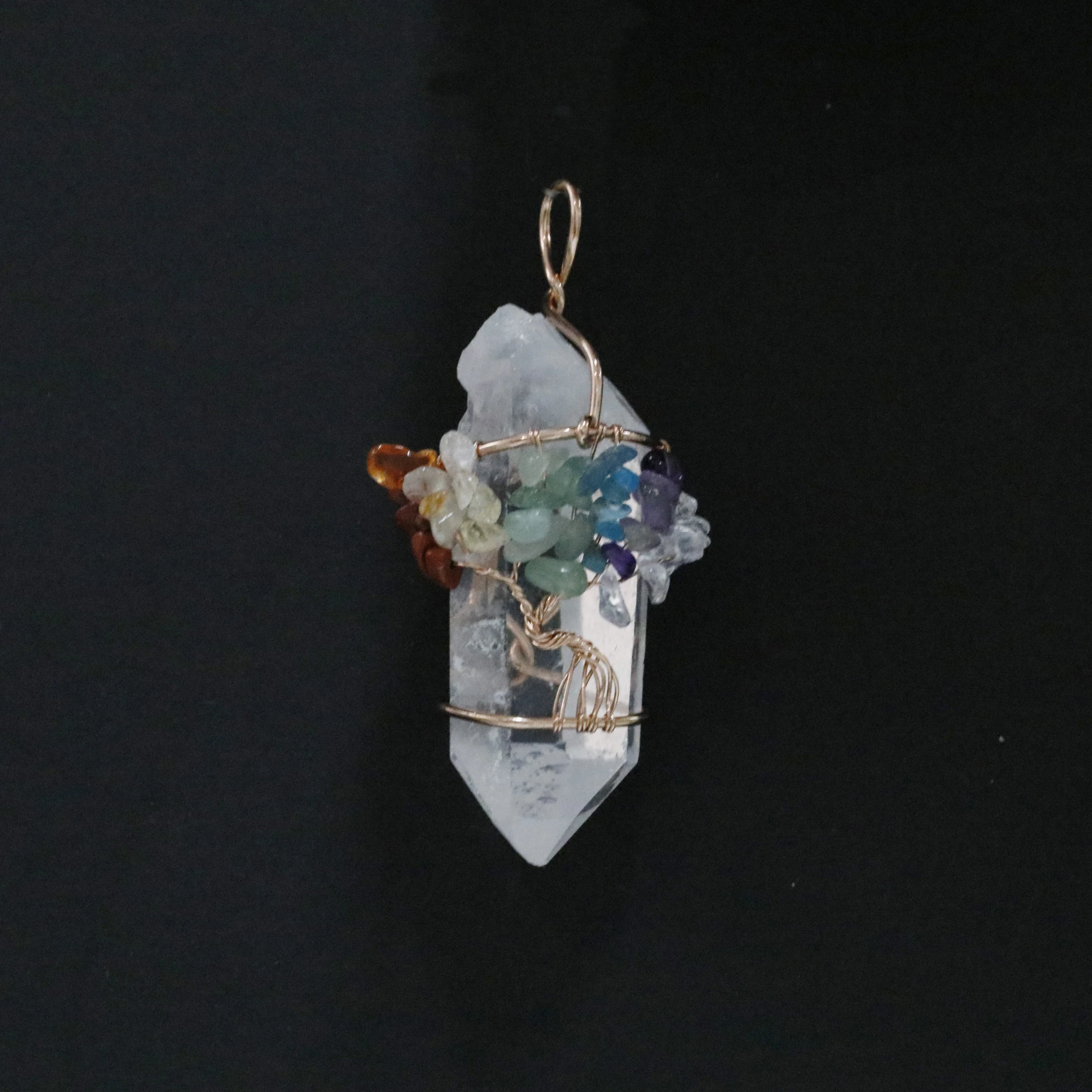 Wholesale Natural Crystal Pendant Crystal Tree  Original Stone Hexagonal Prism Quartz Pendant