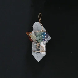 Wholesale Natural Crystal Pendant Crystal Tree  Original Stone Hexagonal Prism Quartz Pendant