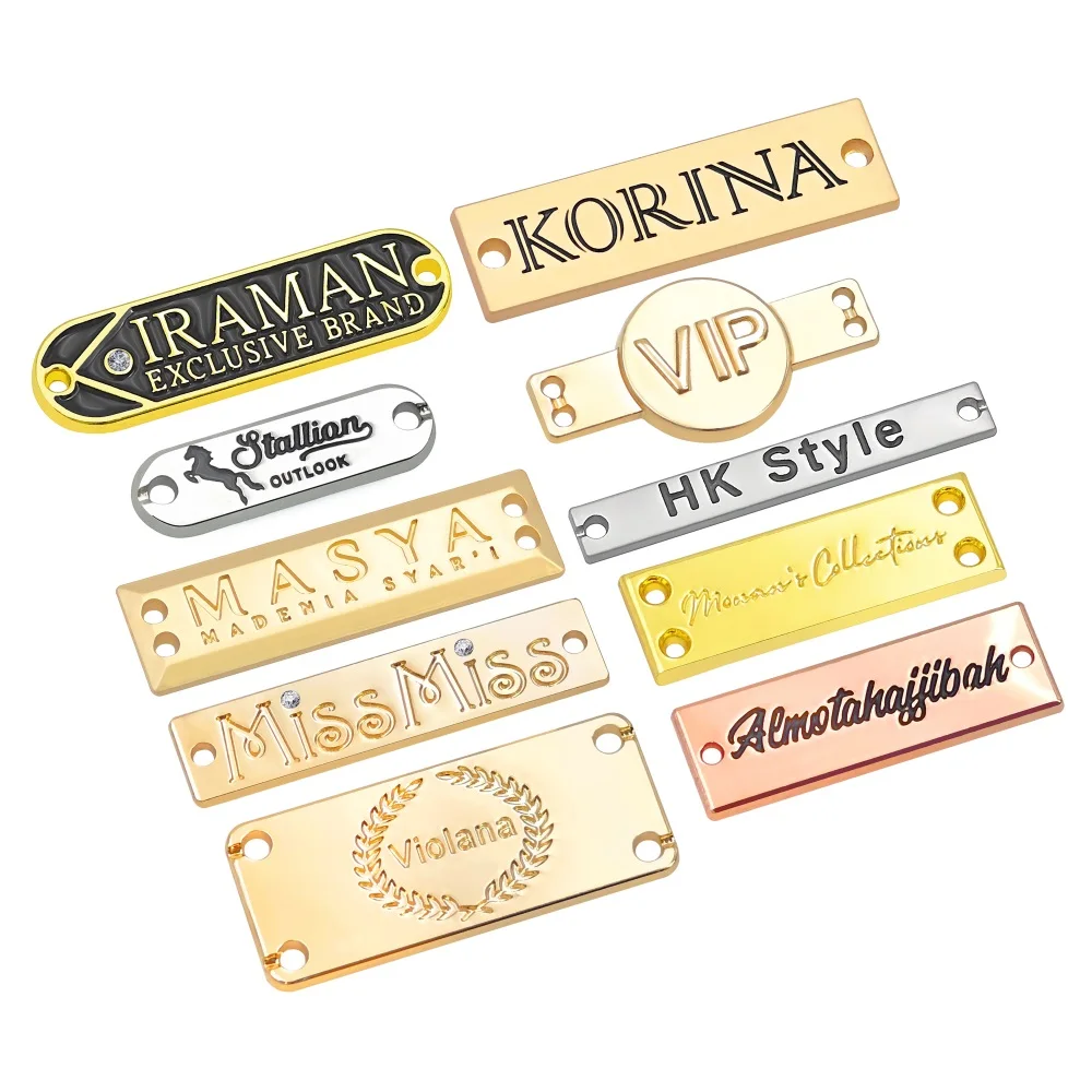 Factory direct supply custom caps clothing bags shoes jeans brand name logo metal label