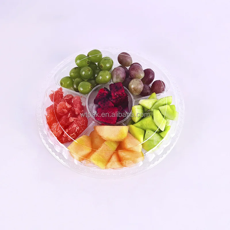 170*170*55mm Disposable Outdoor Round Plastic Fruit Salad Container with 2 compartments