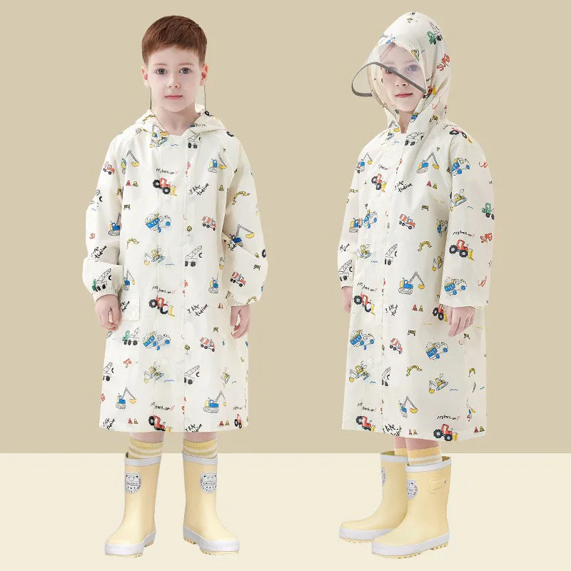 New Style Boys Girls Waterproof Rain Poncho Polyester Cartoon Printed Long Raincoat For Children