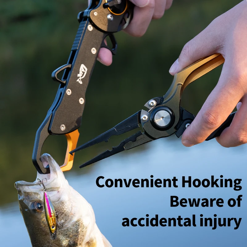 LINNHUE Aluminum Alloy Fishing Pliers Grip Set Foldable Multifunctional Fishing Tool Tackle Hook Cutter Line Splitter Ring Tool