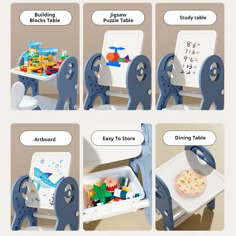 2 in 1 Children Block Building Tables Kids Magnetic Drawing Board Draw Toy Set with Toy Storage Box