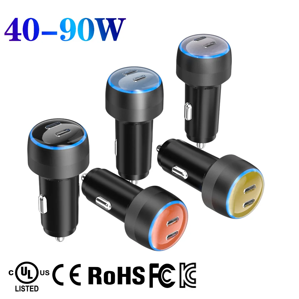 Fast Smart Phone Qc3.0 Qc 4.0 Quick Dual 2 Port Usb A Type C Type-c PD 40w 45w 48w 55w 60w 65 Watt W 66w 80w 90w Car Charger