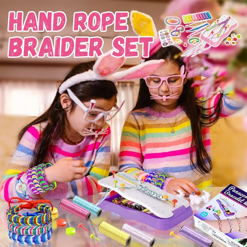Colorful Rope Bracelet Making Craft Play House Toy Knitting Material Girl Gift Diy Hand Rope Braider Set for Bracelet
