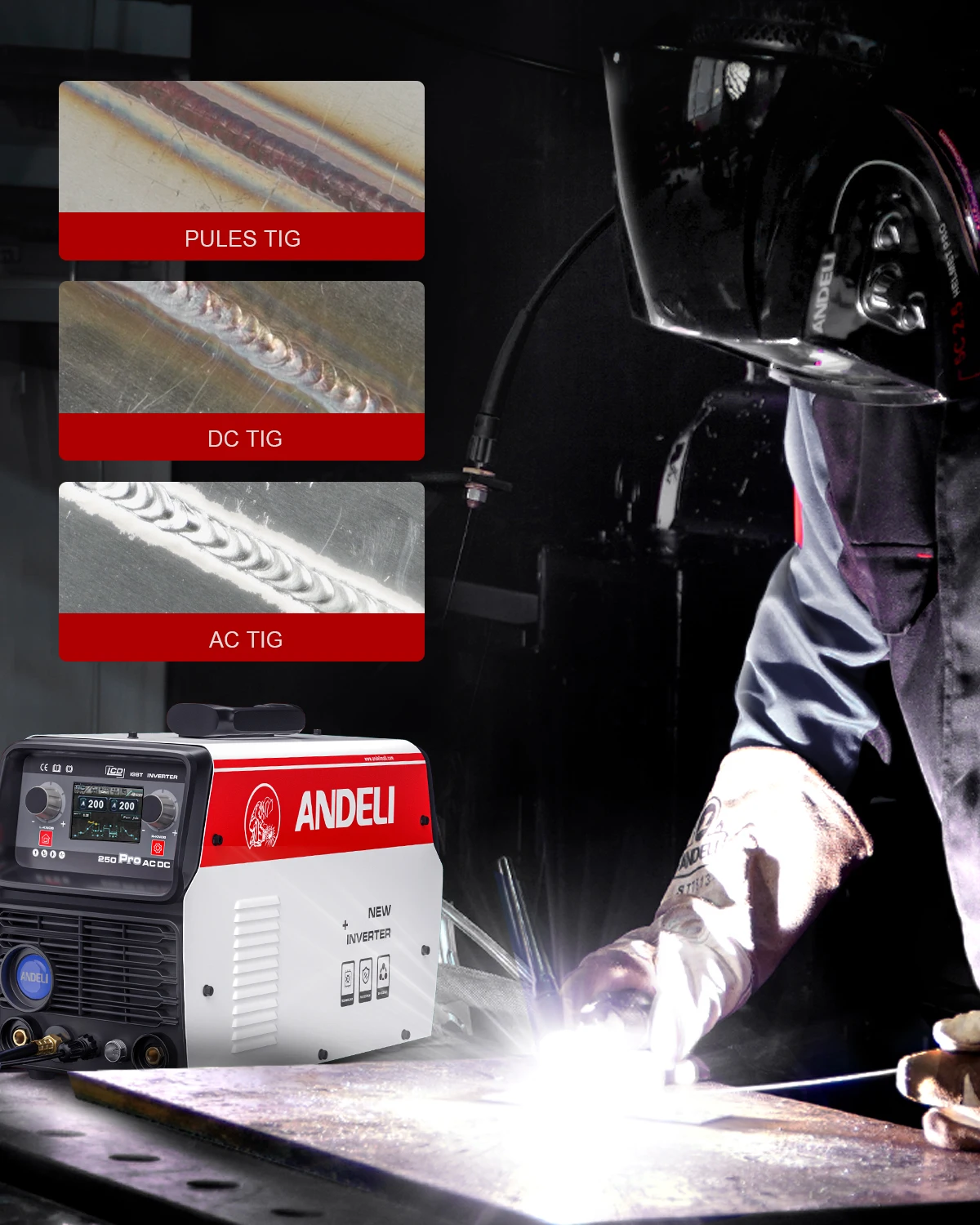 ANDELI   USA  Free shipping LCD  110V/220V 200AMP Aluminum Welding Machine TIG