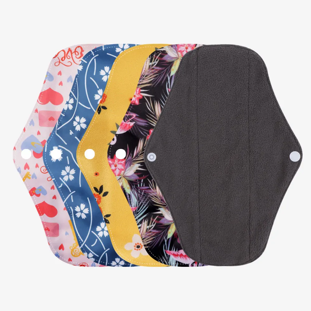 A02 Cloth Sanitary Pads Menstrual Period Reusable Pads Washable Sanitary Pads Size M Daily Use Mixed Color 5Pcs/Set Randomly