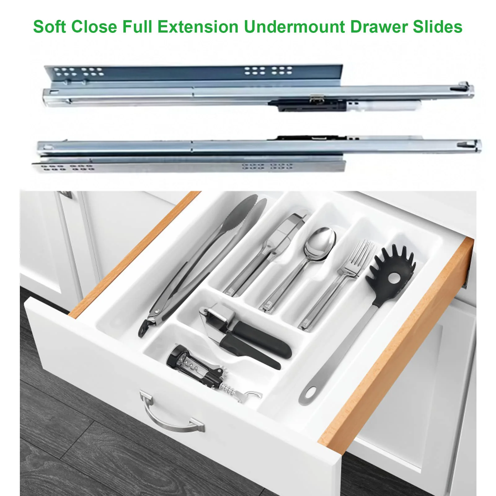 V2 Single Extension Hydraulic Damper Soft Close Under-mount Drawer Slide Cabinet Drawer Slide Channel for Kitchen Cabinet 30kg