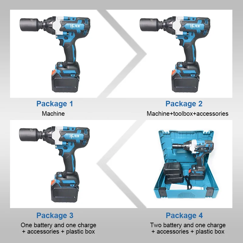 HENGLAI 20V 1500N.m 1/2 Inch Brushless Lithium Li-ion Battery Cordless impact wrench socket power