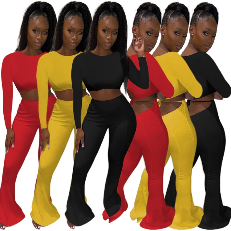  Amazon New Fall and Winter Clothes Women 2 Piece outfits Sexy Solid Color Long Sleeve Two Set Clothing