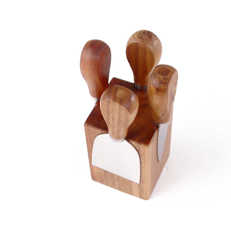Wholesale Products Acacia Wood Black Cheese Knife Set 4 pieces of tools acacia wood cheese tools cheese knife