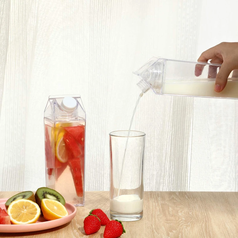 Custom Printed transparent drinkware acrylic plastic bottle  beverage milk carton water bottle Cup with Lid